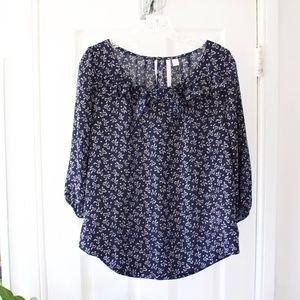 LC Lauren Conrad Bow Print Keyhole Blouse